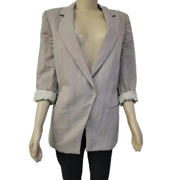 Elizabeth & James oversized boyfriend blazer Jacket TAN Size 8 Women's #003 - Picture 4 of 12